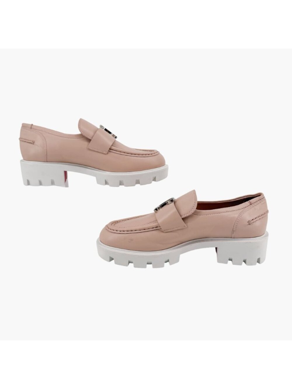 Christian Louboutin CL Moc Lug Leather Loafers Nude Beige Size 37 US 7 Women's - Picture 10 of 15